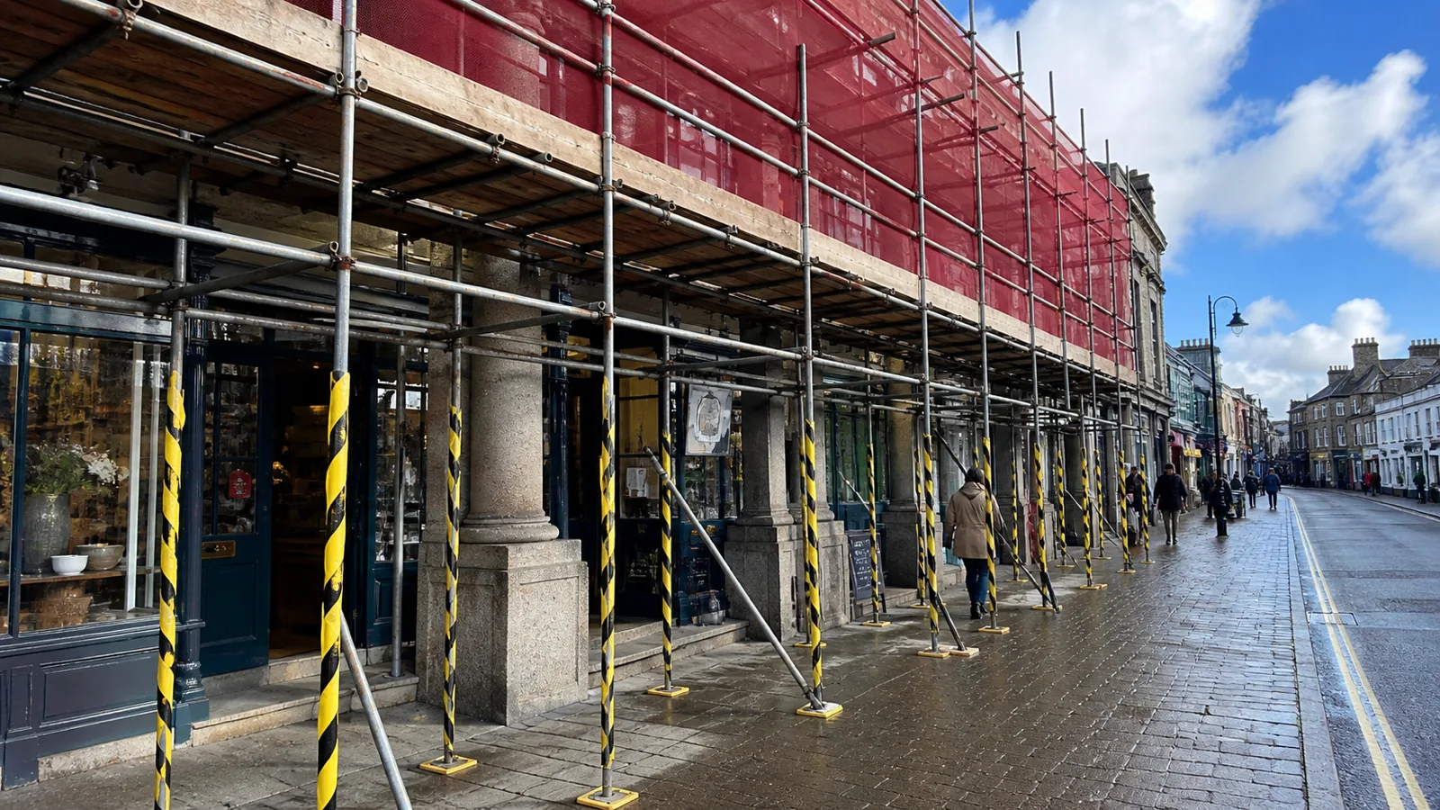 Commercial scaffolding with pedestrian gantry in Cornwall