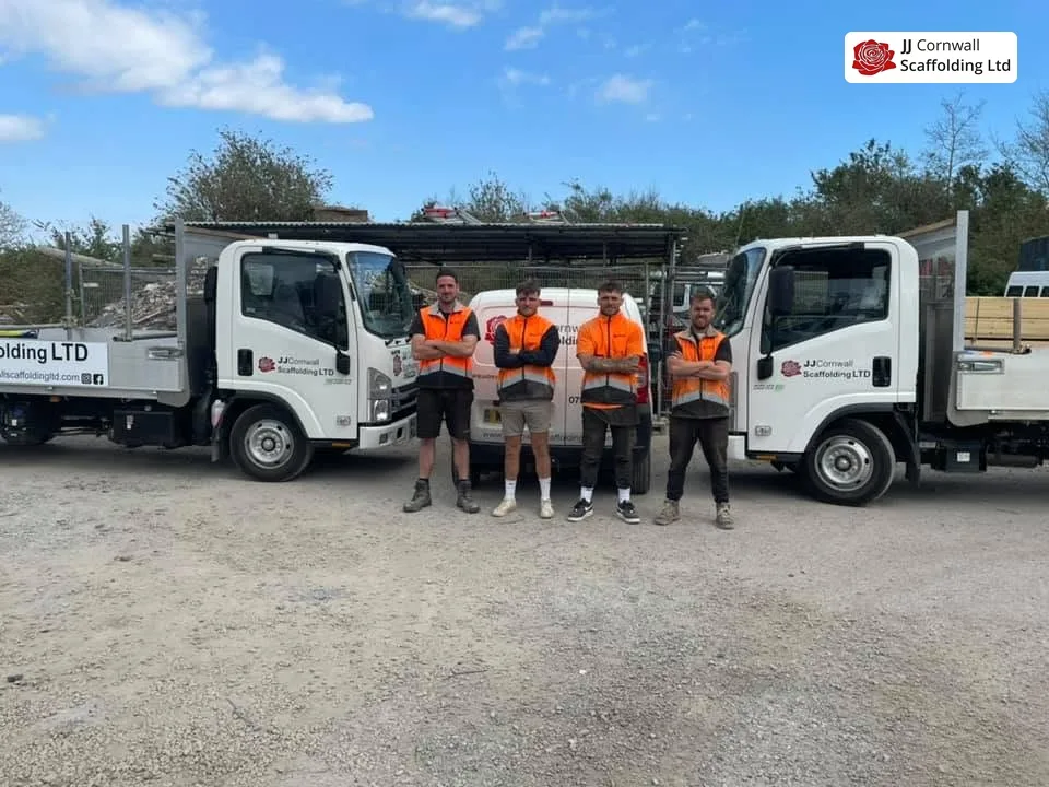 JJ Cornwall Scaffolding gang erecting scaffold in West Cornwall