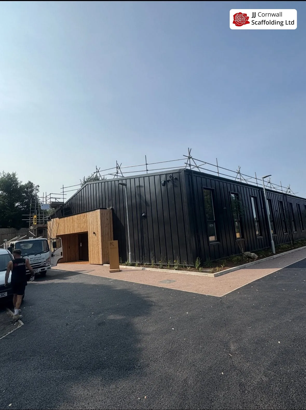 Scaffolding adapted lift by lift on a new build in Cornwall
