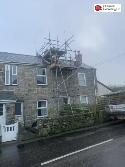 Chimney scaffold on a Newlyn terraced roof