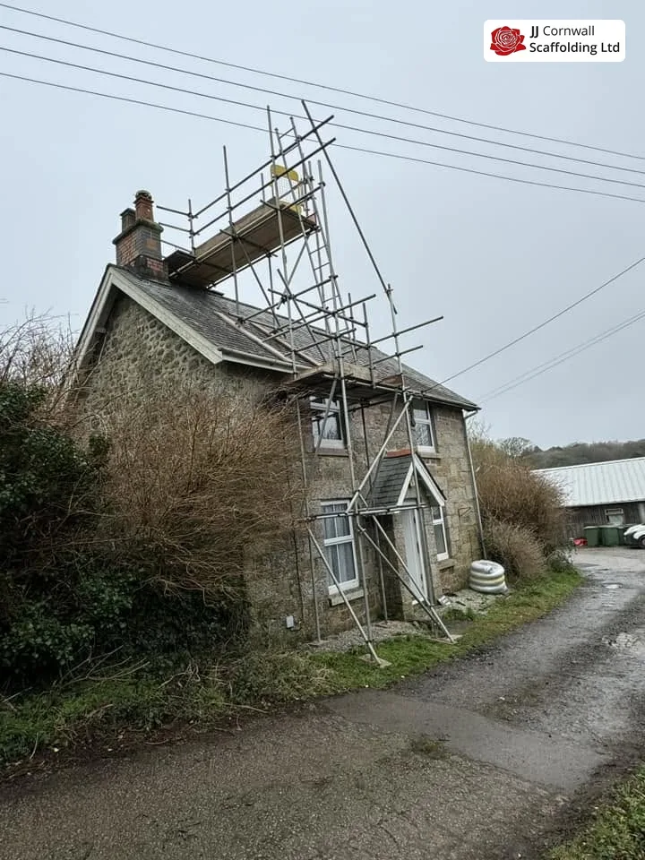 Scaffold on an exposed elevation near Cape Cornwall