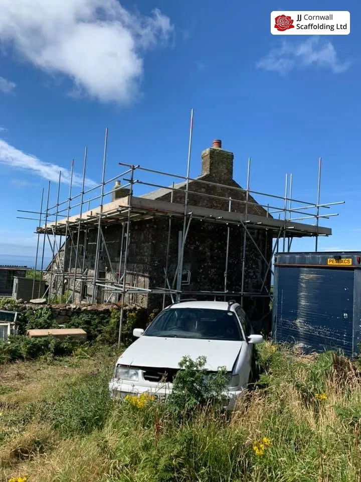 Scaffold erected on exposed high ground above Redruth