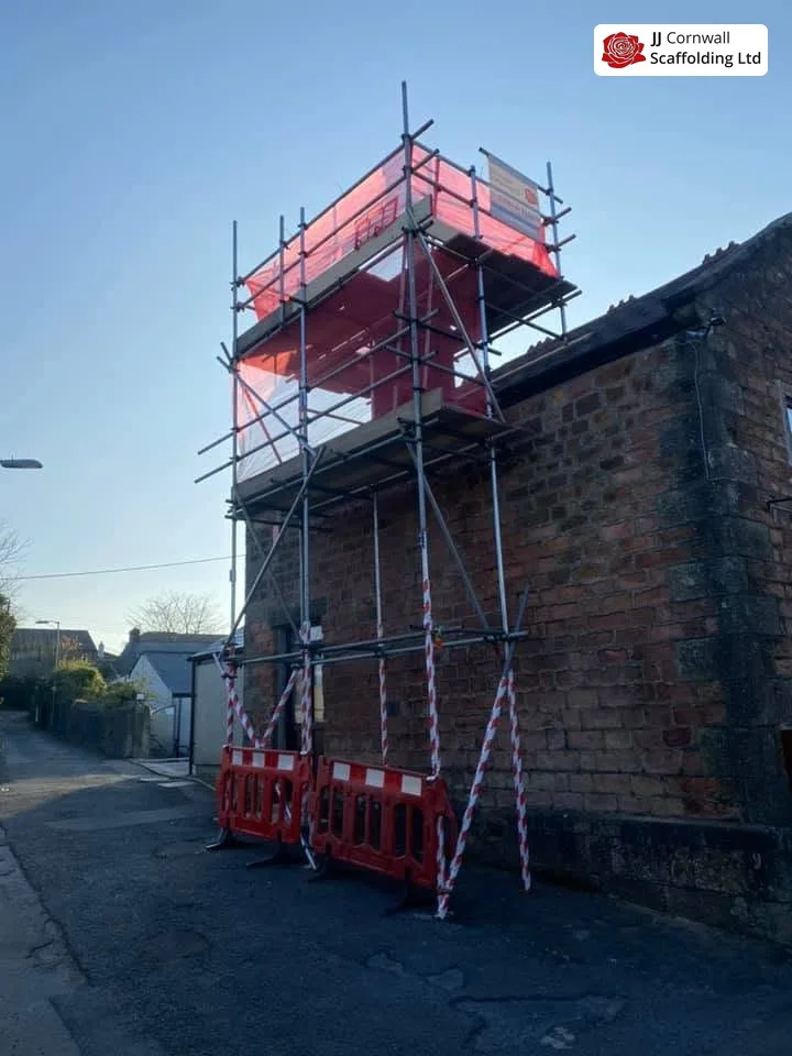 Scaffold built on a narrow Penryn street frontage