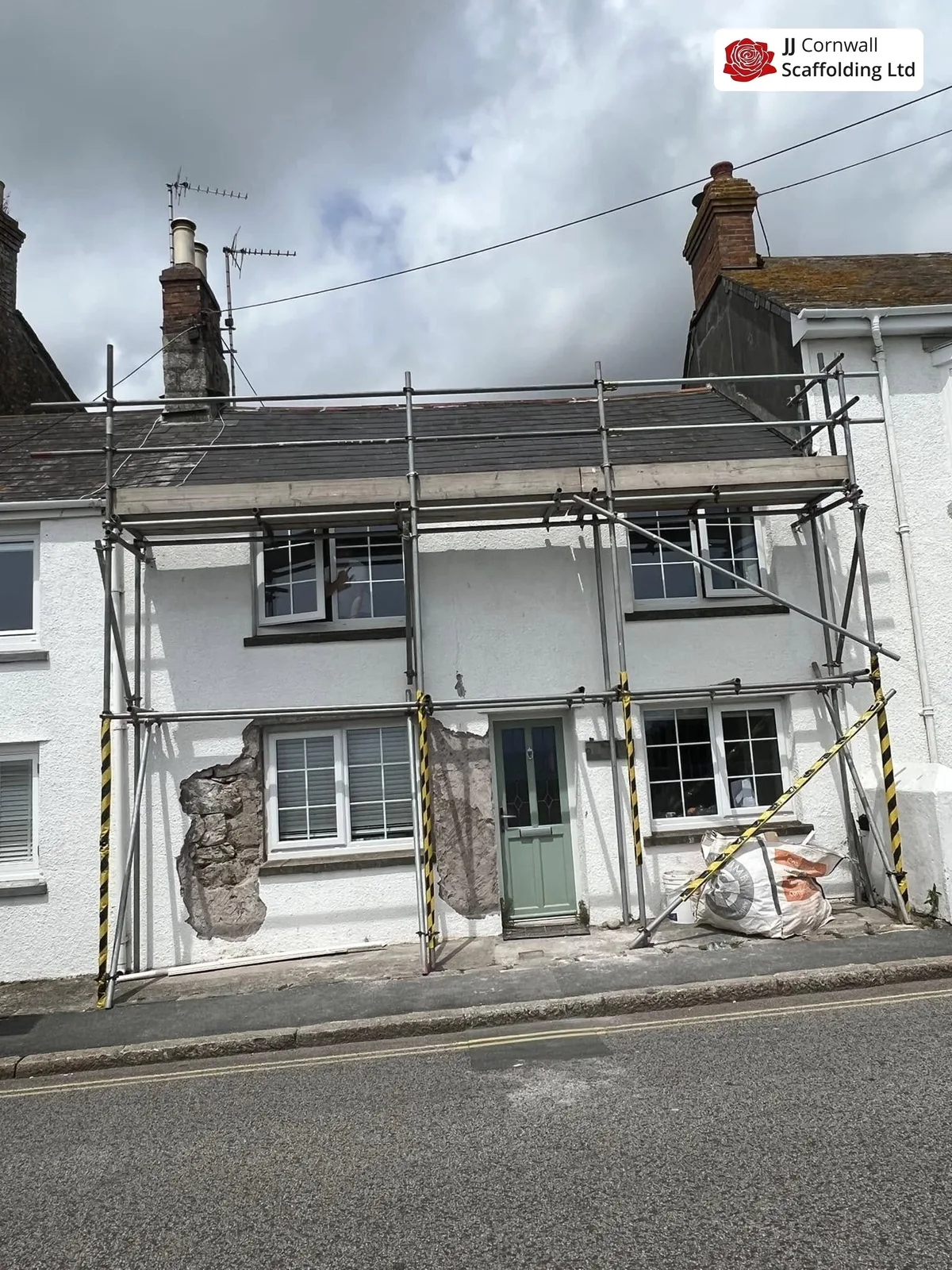 Scaffolding on a granite terrace in Penzance
