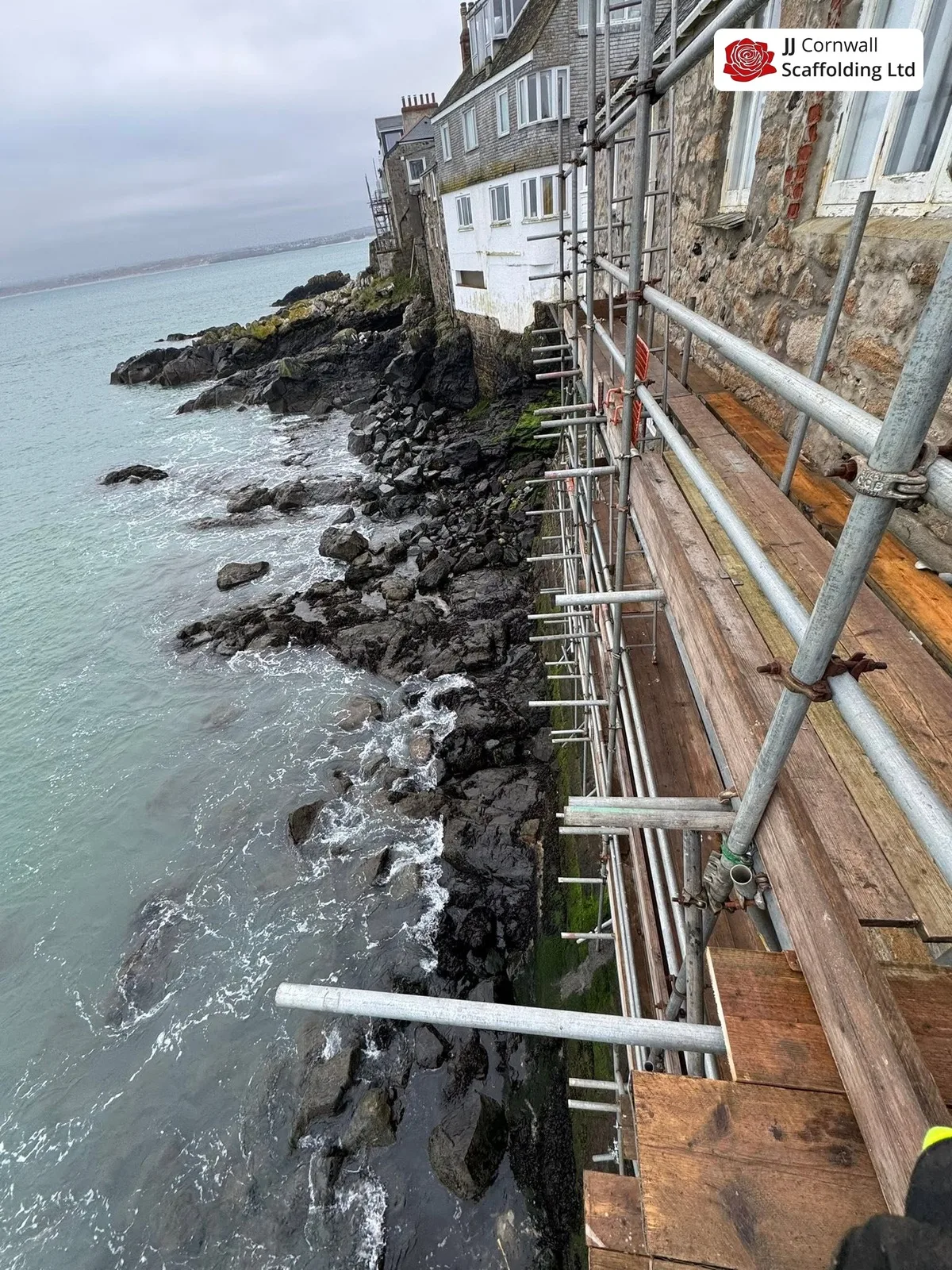 Scaffold erected on an exposed West Cornwall property