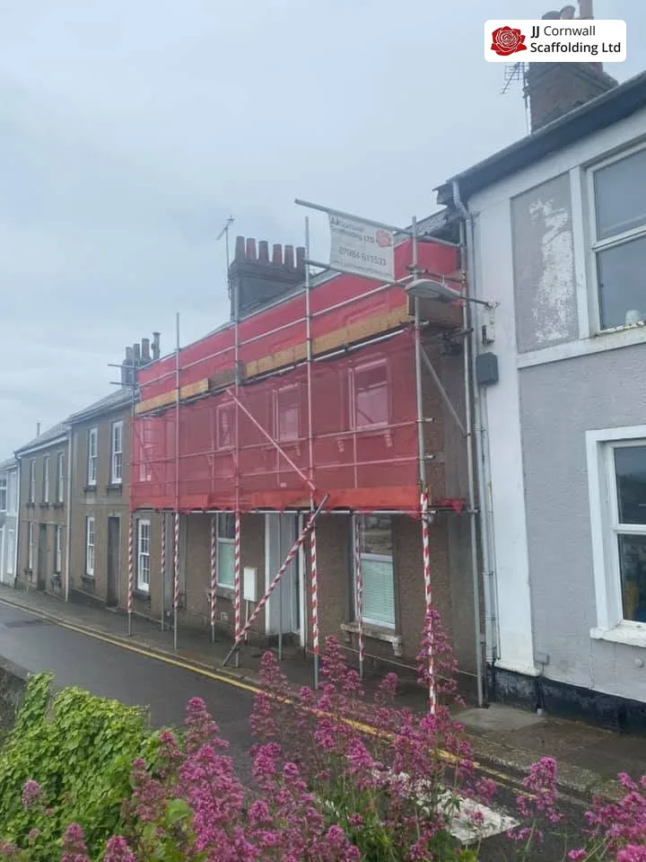 Scaffold on a terraced property at Copperhouse, Hayle