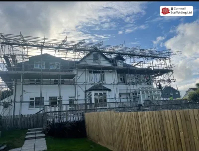 Temporary roof scaffolding on a north coast property