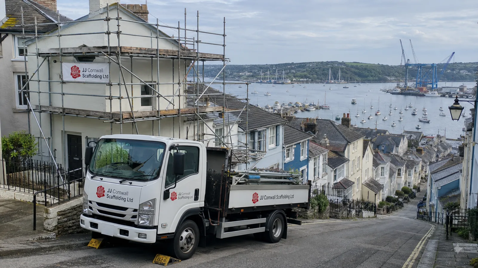 Scaffolding erected on a Falmouth property