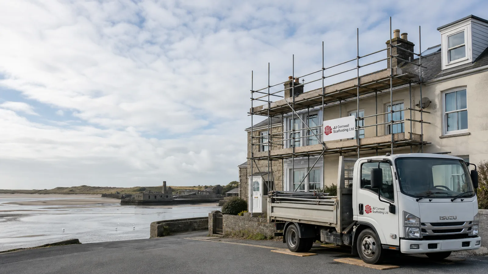 Scaffolding on a property in Hayle, Cornwall