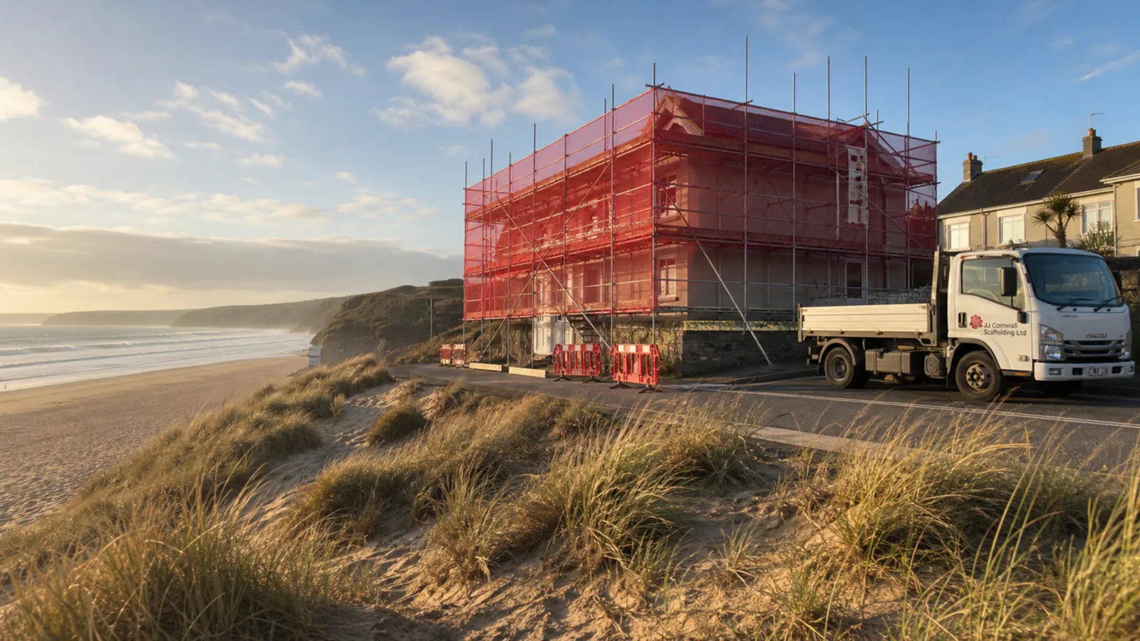 Scaffolding erected on a Perranporth property