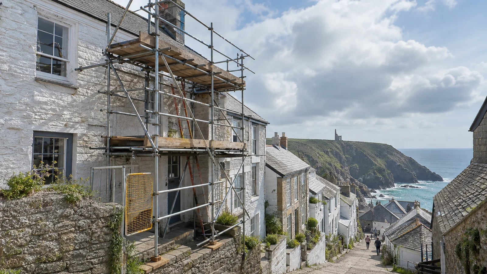 Scaffolding erected on a St Agnes cottage